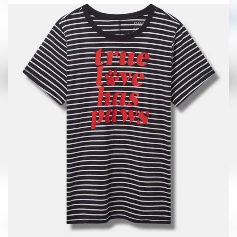 Torrid True Love has Paws Cotton Crew Neck Tee black & white stripes Sz 3x